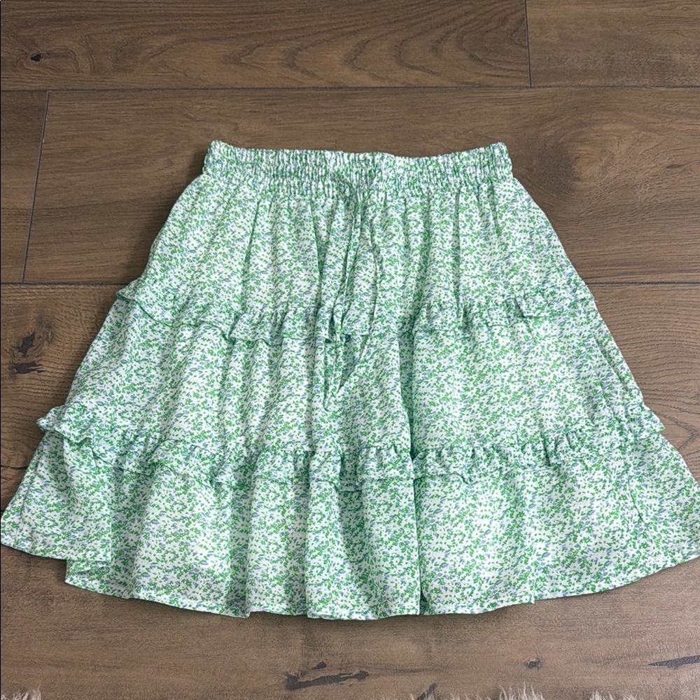 Floral Green Ruffle Skirt